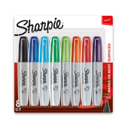 Sharpie Permanent Markers, Chisel Tip, Assorted Bright Ink Colors, Pack Of 8 Markers