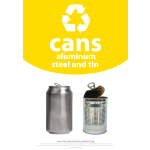 Recycle Across America Aluminum, METAL-1007, Steel And Tin Cans Standardized Recycling Labels, 10in x 7in, Yellow