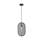 Adesso Landon Pendant Lamp, 15-3/4inH x 8-3/4inW, Clear Shade/Black Base