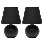 Creekwood Home Nauru Petite Ceramic Orb Base Table Lamps, 8-11/16inH, Black Shades/Black Bases, Set Of 2