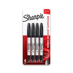 Sharpie Twin-Tip Permanent Markers, Black, Pack Of 4