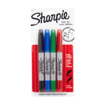 Sharpie Twin-Tip Permanent Markers, Assorted Basic Colors, Pack Of 4