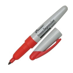 SKILCRAFT Permanent Impressions Fine-Tip Permanent Markers, Red, Pack Of 12 (AbilityOne 7520-01-519-4374)