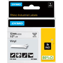 Dymo Rhino Industrial Vinyl Labels, 1/2in x 18-1/16ft, White/Black