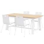 KFI Studios Midtown Dining Table With 4 Chairs, Natural/White Table, White Chairs