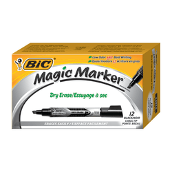 BIC Magic Marker Dry-Erase Markers, Chisel Point, Black Ink, Pack Of 12