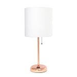 Creekwood Home Oslo Power Outlet Metal Table Lamp, 19-1/2inH, White Shade/Rose Gold Base