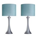 LumiSource Lenuxe Contemporary Table Lamps, 24-1/4inH, Turquoise Shade/Brushed Nickel Base, Set Of 2 Lamps