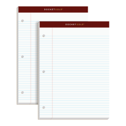 TOPS Double Docket Gold Writing Pads, 8 1/2in x 11in, Narrow Ruled, 200 Pages (100 Sheets), 3-Hole Punched, White, Pack Of 2