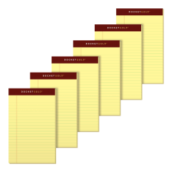 TOPS Docket Gold Premium Writing Pads, 5in x 8in, Jr. Legal Rule, Canary, 50 Sheets Per Pad, Pack Of 6 Pads