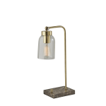 Adesso Bristol Desk Lamp, 19inH, Brown/Antique Brass Base/Clear Shade