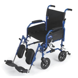 Medline Hybrid 2 Transport Wheelchair, Elevating, 18in Seat, Blue