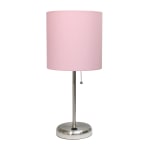 Creekwood Home Oslo USB Port Metal Table Lamp, 19-1/2inH, Light Pink Shade/Brushed Steel Base