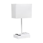 Simple Designs Multi-Use Table Lamp with 2 USB Ports and Charging Outlet, 15-5/16inH, White/White