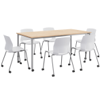 KFI Studios Dailey Table Set With 6 Caster Chairs, Natural/Gray Table/White Chairs