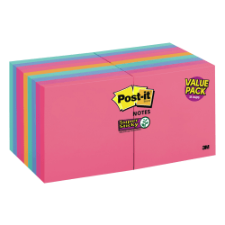 Post-it Super Sticky Notes, 3 in x 3 in, 18 Pads, 90 Sheets/Pad, 2x the Sticking Power, Assorted Colors