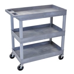 Luxor E-Series 2-Tub Plastic Utility Cart, 34 1/4inH x 35 1/4inW x 18inD, Gray