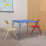 Flash Furniture Kids Colorful Table With 2 Folding Chairs, Square, 20inW x 20inD, Blue