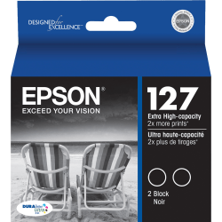 Epson 127 DuraBrite Extra-High-Yield Black Ink Cartridges, Pack Of 2, T127120-D2