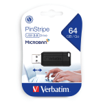 Verbatim PinStripe USB Flash Drive, 64GB, Black