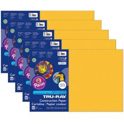 Pacon Tru-Ray Construction Paper, 12in x 18in, Gold, 50 Sheets Per Pack, Set Of 5 Packs