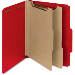 Smead 100% Recycled Colored Classification Folders, 2-Dividers, 2/5in Tab Cut, Right Tab Position, Letter Size, Bright Red, Box Of 10