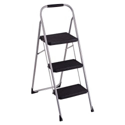 Cosco Ultra-Thin 3-Step Ladder, 200 Lb Capacity, 52 3/4in, Black/Platinum