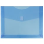 JAM Paper Plastic Booklet Expansion Envelopes, Letter-Size, 9 3/4in x 13in, Hook & Loop Closure, Light Blue, Pack Of 12