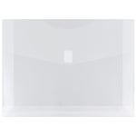 JAM Paper Plastic Booklet Expansion Envelopes, Letter-Size, 9 3/4in x 13in, Hook & Loop Closure Closure, Clear, Pack Of 12