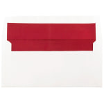 JAM Paper Foil-Lined Envelopes, 3 7/8in x 8 1/8in, Gummed Seal, White with Red Lining, Pack Of 25