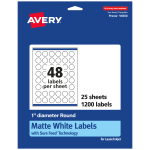 Avery Permanent Labels With Sure Feed, 94500-WMP25, Round, 1in Diameter, White, Pack Of 1,200