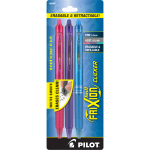 Pilot FriXion Ball Clicker Erasable Retractable Gel Pens, Pack of 3, Fine Point, 0.7 mm, Bright Assorted Barrels, Assorted Ink Colors