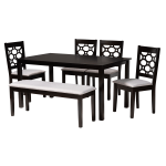 Baxton Studio Gabriel 6-Piece Dining Set, 29-1/8inH x 59-5/8inW x 35-7/16inD, Gray/Dark Brown