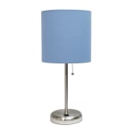 Creekwood Home Oslo USB Port Metal Table Lamp, 19-1/2inH, Blue Shade/Brushed Steel Base