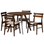 Baxton Studio Eiko Dining Set, 29-1/2inH x 39-7/16inW x 39-7/16inD, Light Beige/Walnut