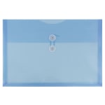 JAM Paper Plastic Booklet Envelopes, Legal-Size, 9 3/4in x 14 1/2in, Button & String Closure, Blue, Pack Of 12