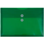 JAM Paper Plastic Booklet Envelopes, Legal-Size, 9 3/4in x 14 1/2in, Button & String Closure, Green, Pack Of 12