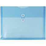 JAM Paper Booklet Plastic Envelopes, Letter-Size, 9 3/4in x 13in, Button & String Closure, Blue, Pack Of 12