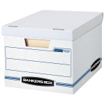 Bankers Box Stor/File Standard-Duty Storage Boxes With Lift-Off Lids And Built-In Handles, Letter/Legal Size, 10 x 12in x 15in, 60% Recycled, White/Blue, Pack Of 10