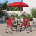 Flash Furniture Nantucket 6-Piece Patio Garden Set, Red