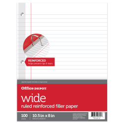 Office Depot Brand Notebook Filler Paper, College Ruled, 8in x 10 1/2in, White, Pack Of 500 Sheets