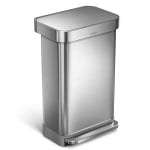 simplehuman Rectangular Step Can With Liner Pocket, 12 Gallons, Brushed Stainless Steel