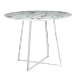 LumiSource Cosmo Marble Dining Table, 31inH x 39-1/2inW x 39-1/2inD, White/Chrome