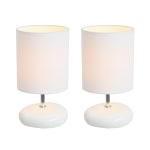 Simple Designs Stonies Small Stone Look Table Bedside Lamp, 10.24inH, White, 2pk