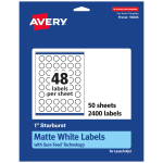 Avery Permanent Labels With Sure Feed, 94606-WMP50, Starburst, 1in, White, Pack Of 2,400