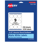 Avery Permanent Labels With Sure Feed, 94516-WMP250, Round Scalloped, 2-1/2in Diameter, White, Pack Of 2,250