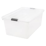 IRIS Buckle Down Plastic Storage Container With Built-In Handles And Snap Lid, 68 Quarts, 11 3/4in x 17 1/4in x 26 1/8in, Clear