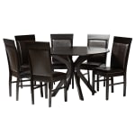 Baxton Studio Jeane Wood Dining Set, 29-15/16inH x 47-1/4inW x 47-1/4inD, Dark Brown/Espresso Brown