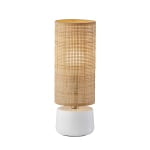 Adesso Sheffield Table Lantern, 16inH, Rattan Shade/White Base