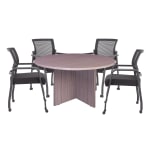 Boss Office Products 47in Round Table And Mesh Guest Chairs With Casters Set, Driftwood/Black